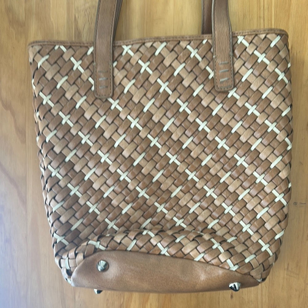 Nine West Tan and Cream Woven Tote Bag - Picture 9 of 14